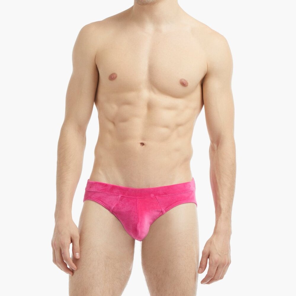 Men’s 2-Xist Pink Velour Briefs, Size Medium